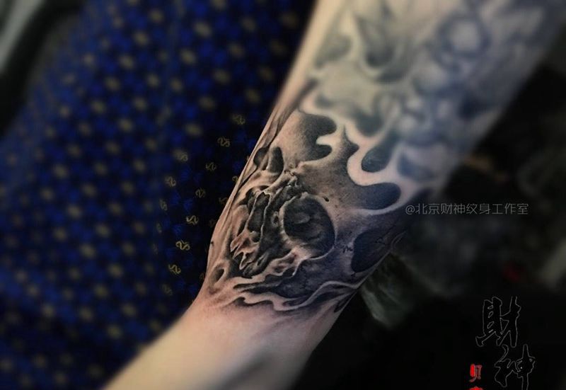 骷髅纹身图片_欧美成品手臂纹身图案