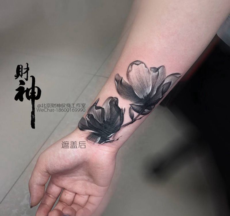 遮盖纹身图片_手臂水墨水彩纹身图案