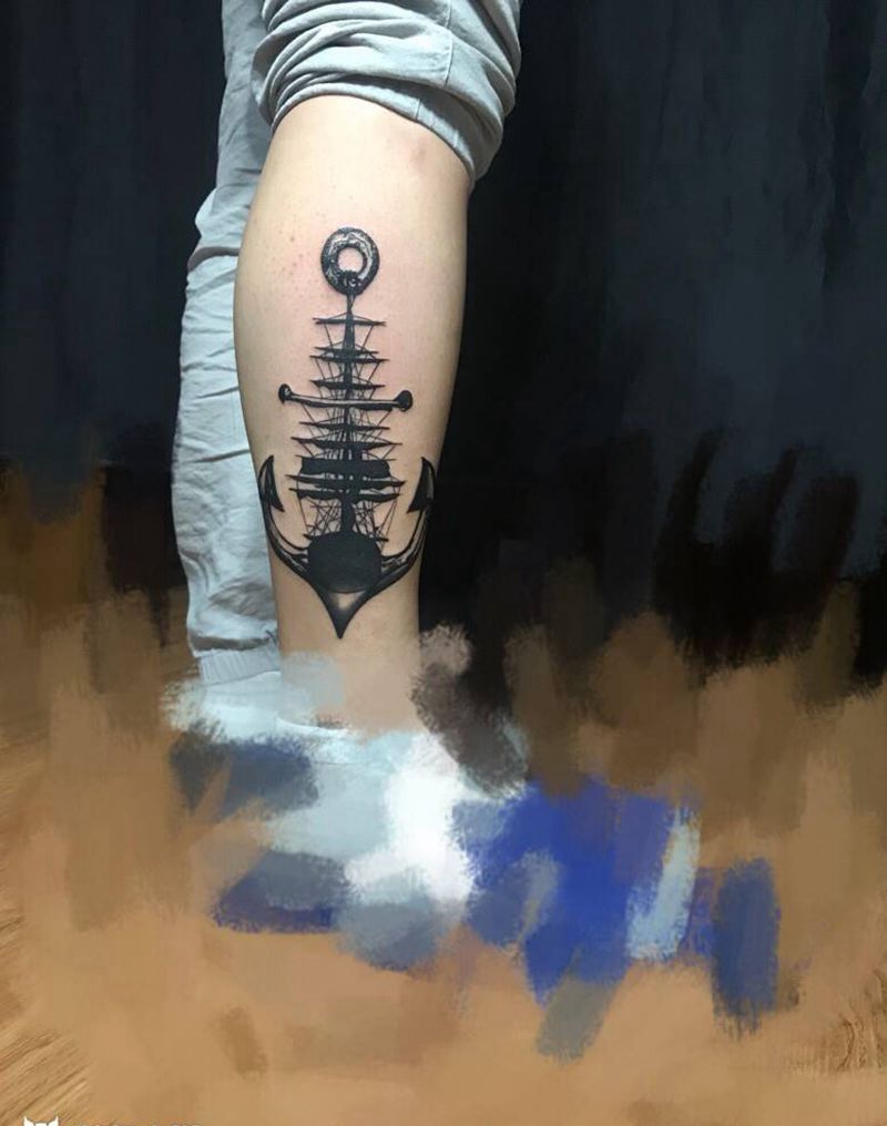 ⚓纹身图片_腿部欧美写实纹身图案