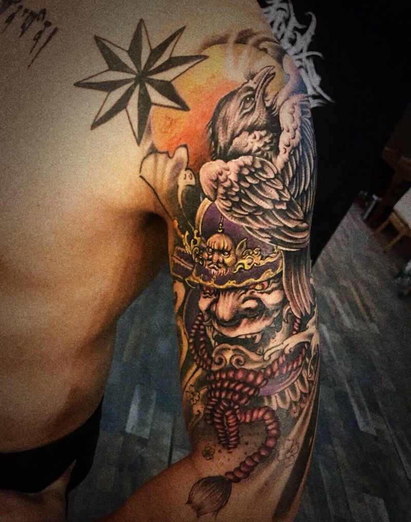 鬼武士纹身图片_手臂腿部新传统纹身图案