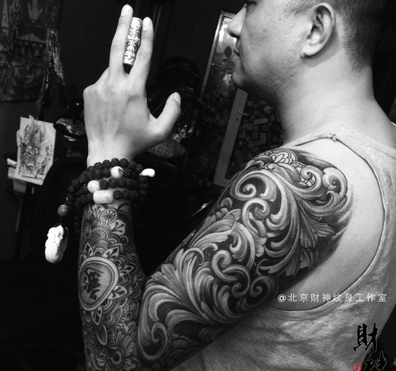 宝相 梵花纹身图片_成品手臂传统图腾原创纹身图案