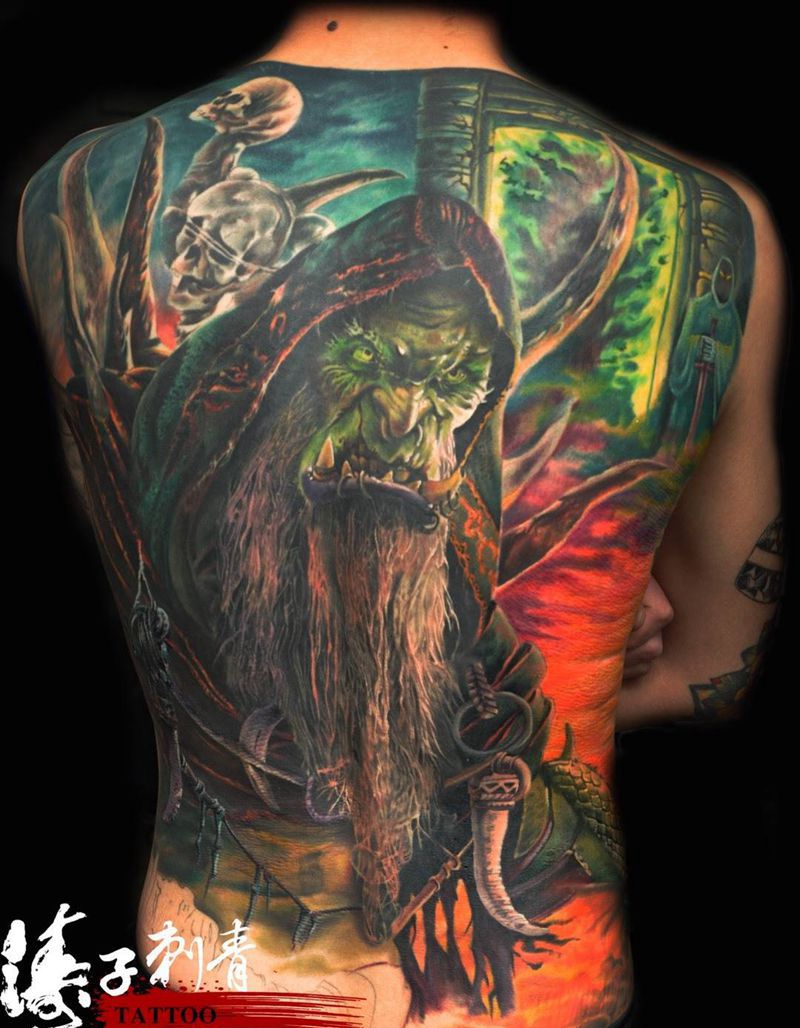 古尔丹纹身图片_背部欧美鬼神成品纹身图案
