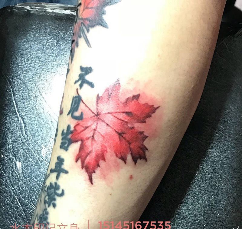 枫叶走一走纹身图片_