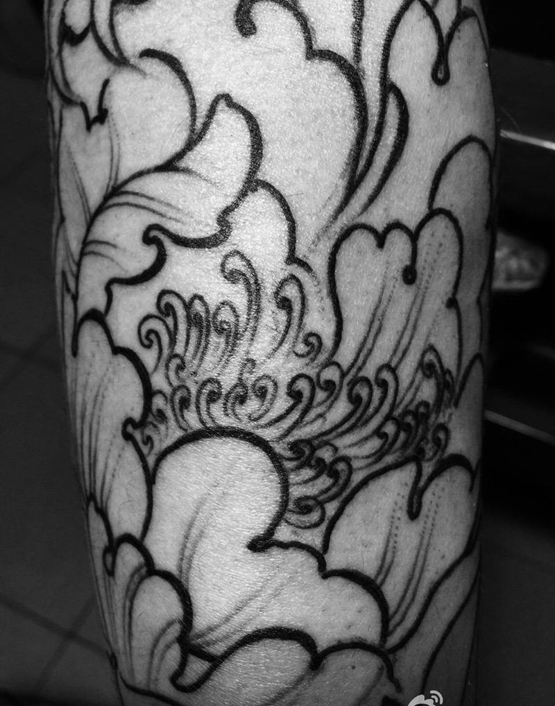 牡丹唐狮纹身图片_手臂手稿传统纹身图案