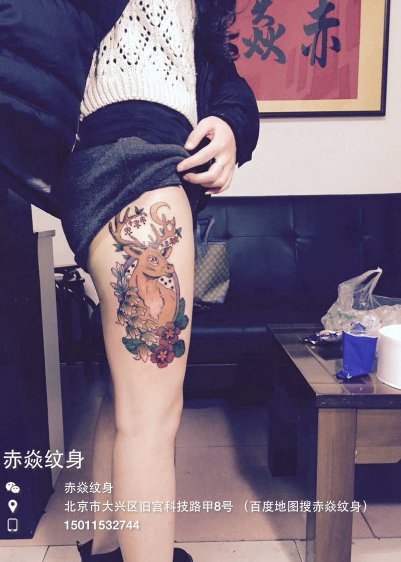 小鹿纹身图片_