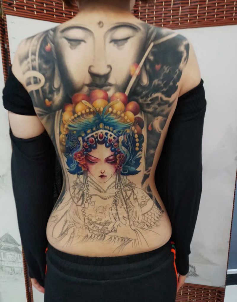 满背纹身纹身图片_背部新传统纹身图案