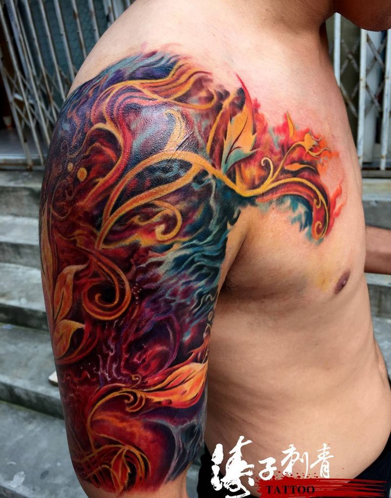 烈焰紫荆花纹身图片_