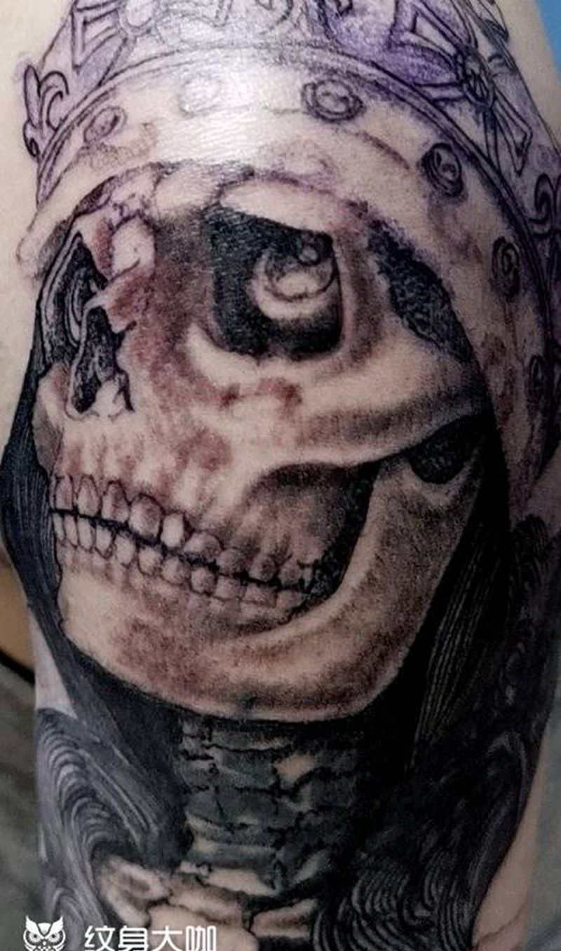 骷髅遮盖，未完成作品纹身图片_手臂欧美写实纹身图案