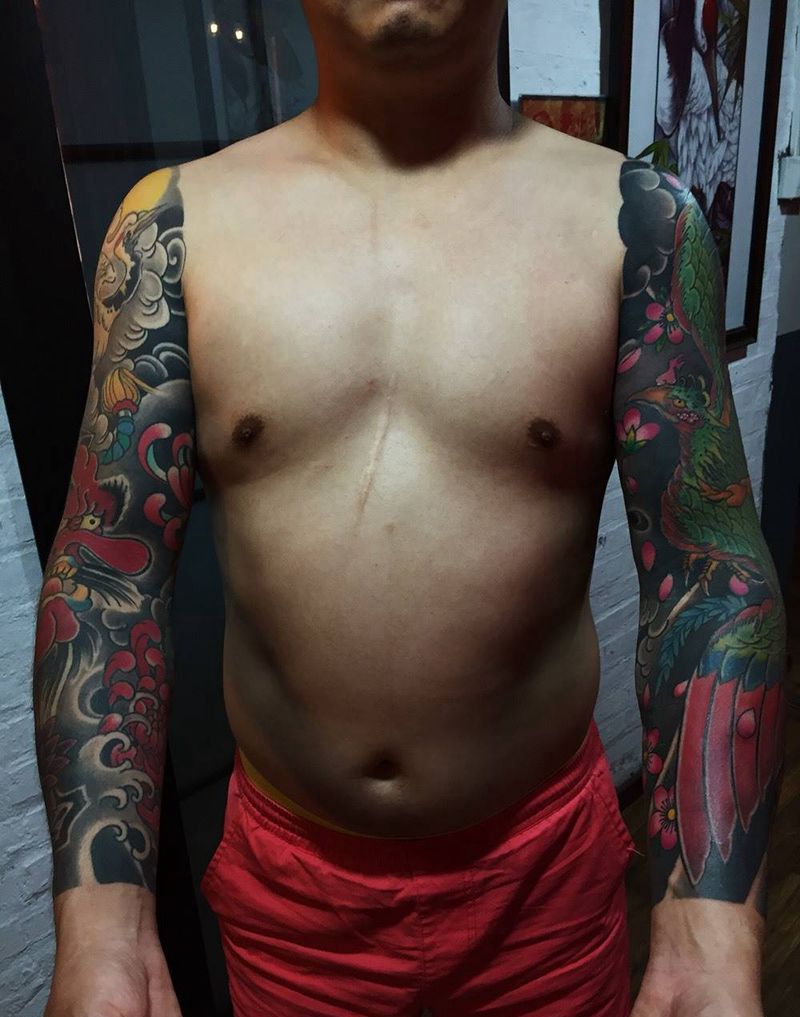 双花臂纹身图片_