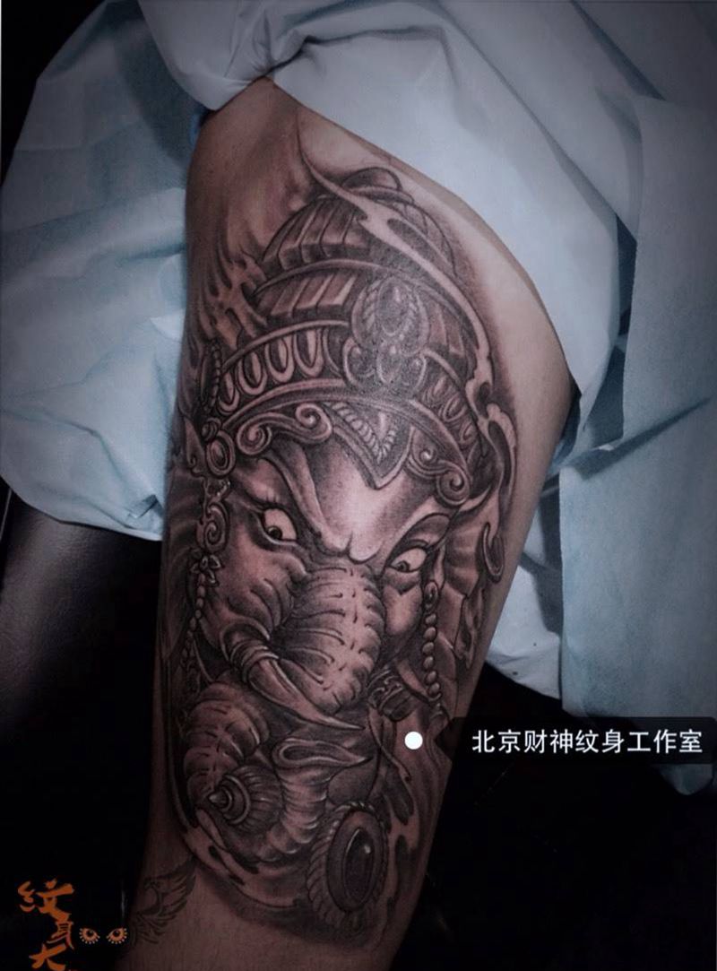 象神纹身图片_成品腿部手臂传统人物鬼神宗教动物纹身图案