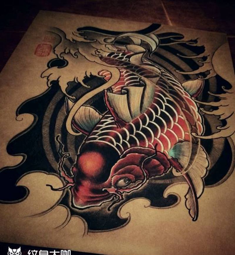 新的尝试，鲤鱼手稿！纹身图片_腰部手臂腿部传统动物原创手稿纹身图案