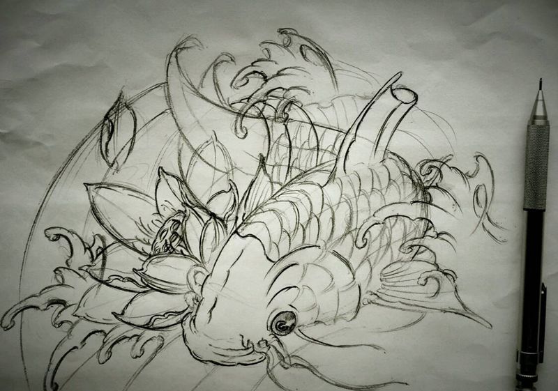 有想法的可以来聊聊纹身图片_胸部腰部传统动物植物手稿纹身图案