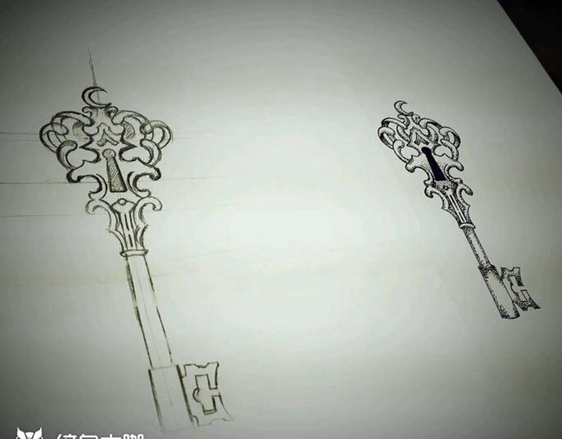 点刺钥匙手稿纹身图片_点刺手稿纹身图案