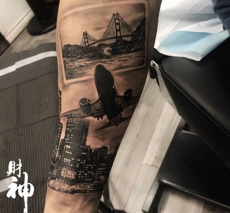 飞向梦想的地方纹身图片_成品原创欧美手臂纹身图案