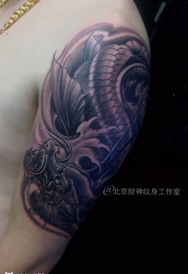 鳌纹身图片_肩部手臂传统成品动物原创纹身图案