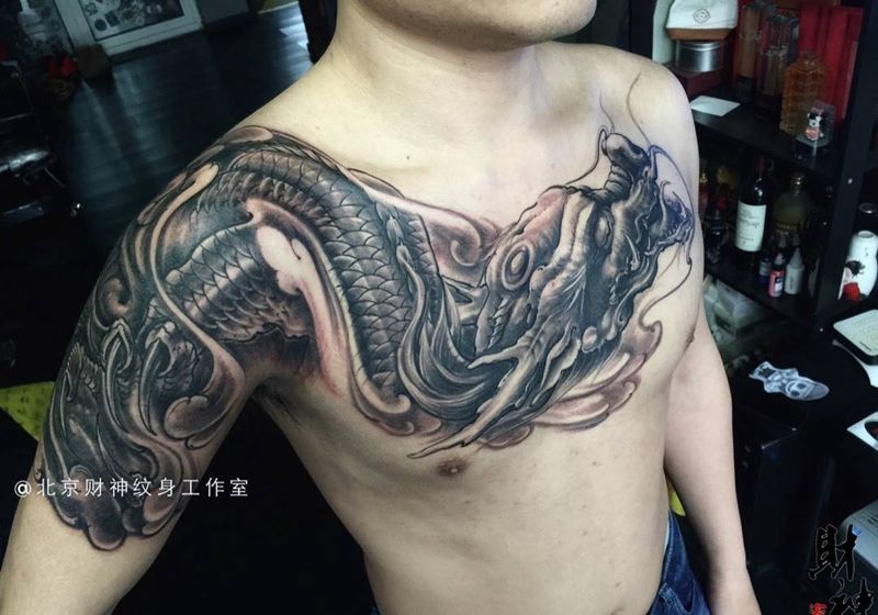青龙纹身图片_成品肩部手臂胸部动物传统原创纹身图案