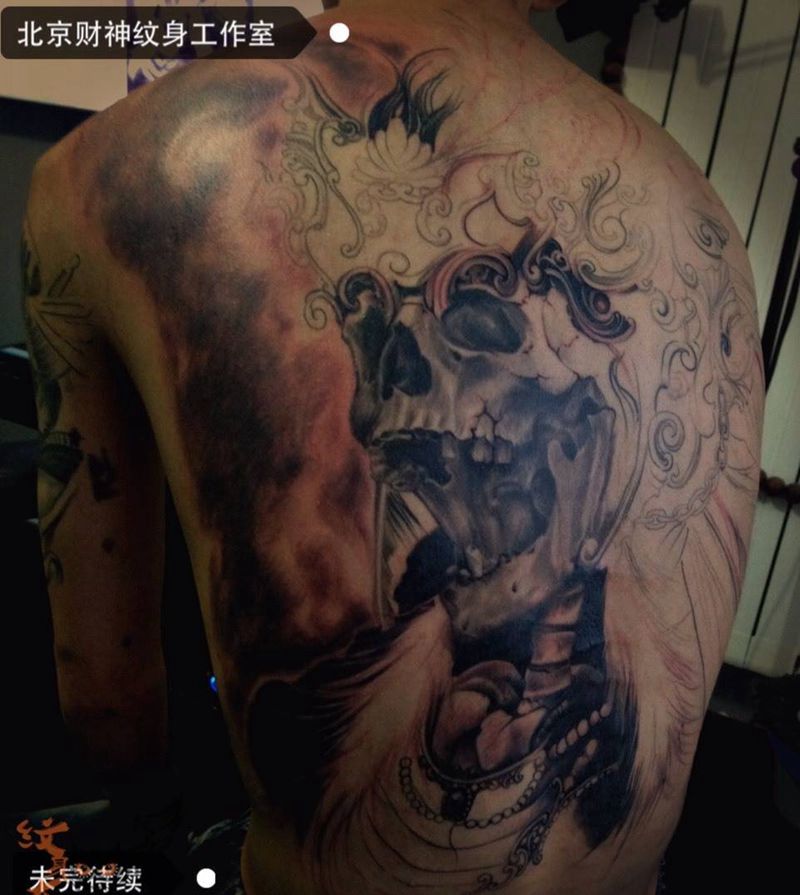半成品纹身图片_欧美写实鬼神图腾宗教背部插画纹身图案