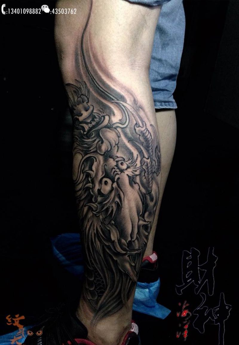 龙纹身图片_成品腿部传统鬼神动物原创纹身图案