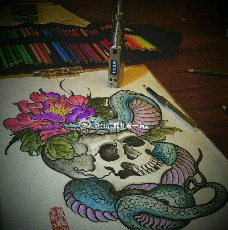 School原创手稿！纹身图片_手臂腿部欧美传统动物手稿纹身图案