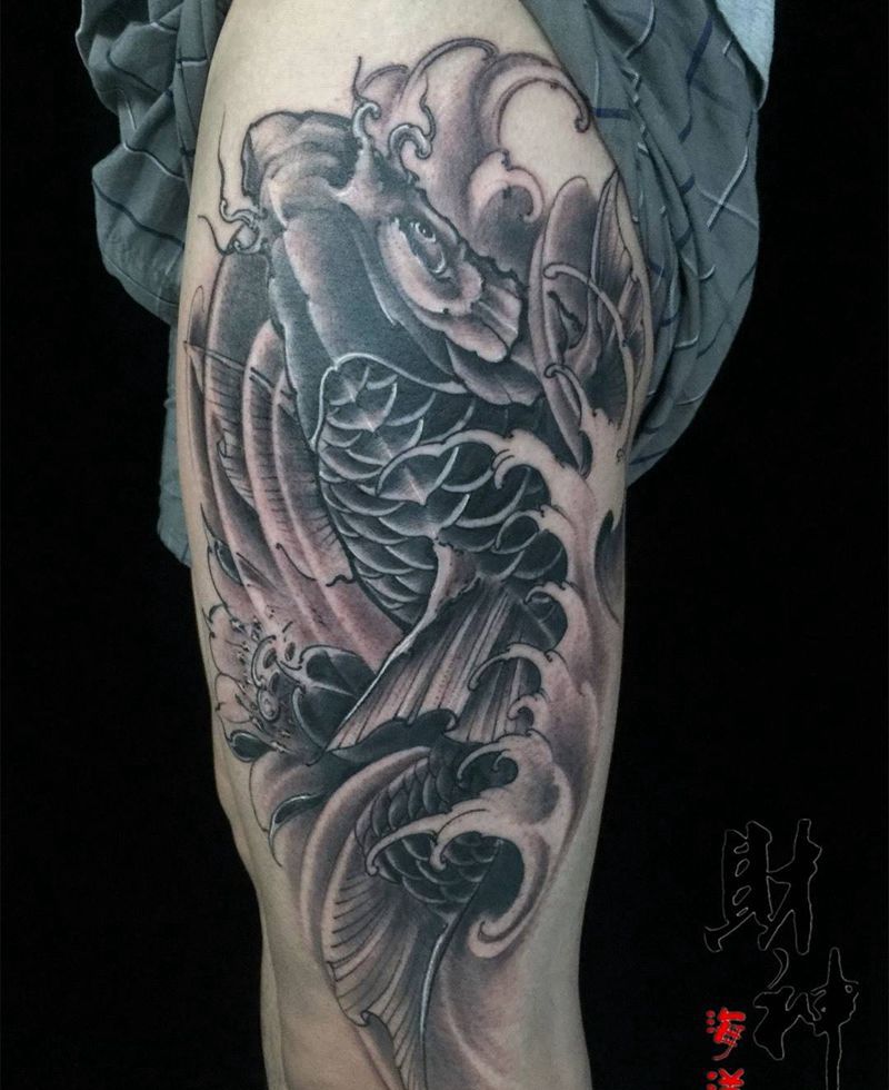 鱼纹身图片_成品传统动物腿部纹身图案