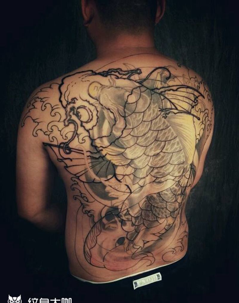 这只是个开始纹身图片_背部传统动物植物原创成品手稿纹身图案