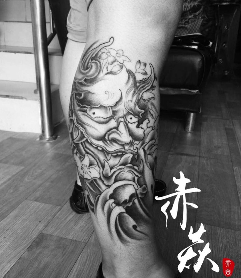 小腿般若纹身图片_