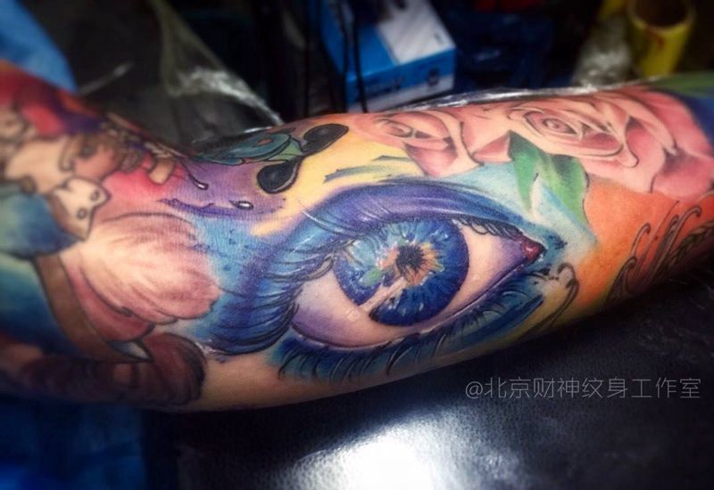 眼睛纹身图片_成品欧美人物动物原创手臂纹身图案