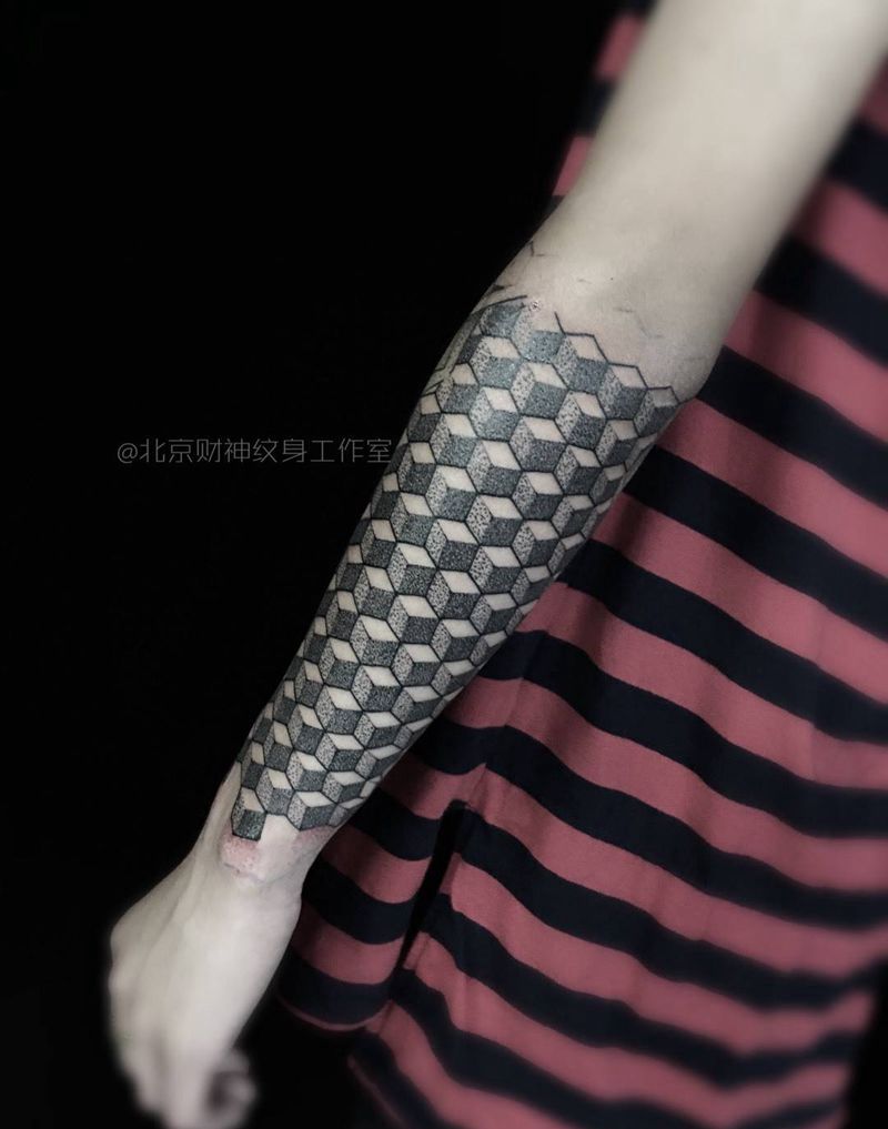 俄罗斯方块纹身图片_成品手臂习俗几何纹身图案