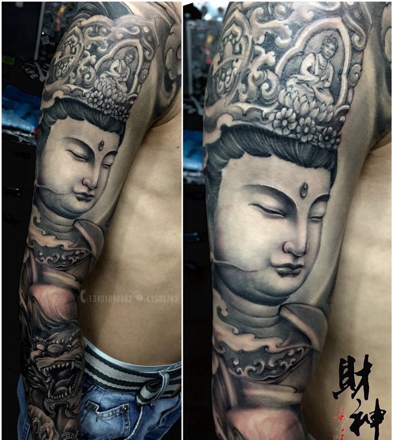 文殊菩萨纹身图片_成品手臂传统人物宗教鬼神纹身图案
