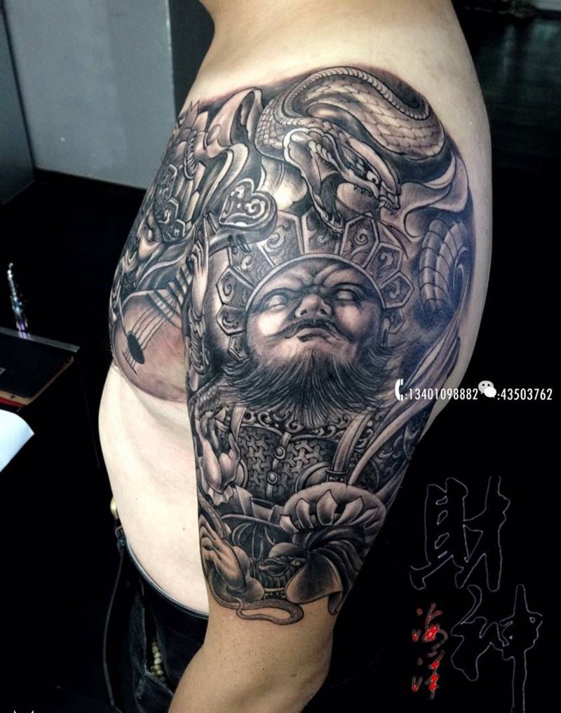 天王纹身图片_成品人物鬼神传统背部肩部手臂纹身图案
