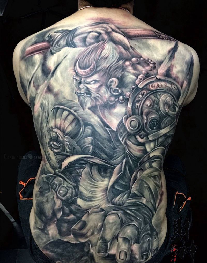妖猴出世】纹身图片_成品背部传统写实欧美人物鬼神原创纹身图案