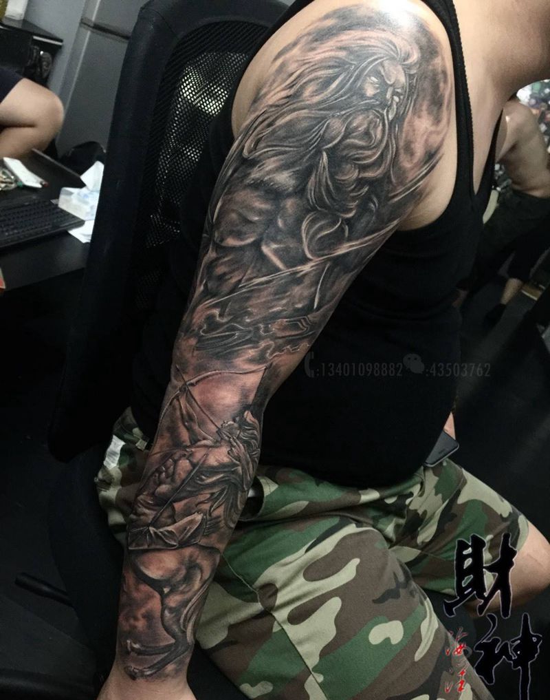 半成品纹身图片_成品手臂肩部人物鬼神宗教原创欧美写实纹身图案