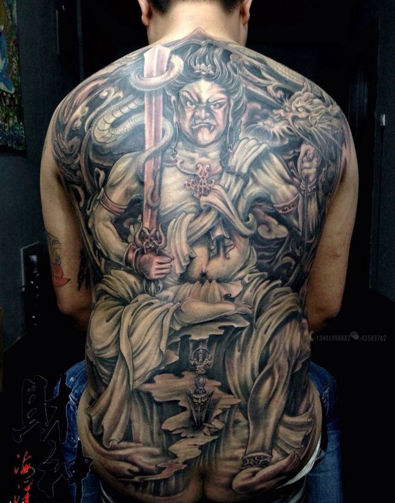 不动纹身图片_成品传统背部人物鬼神宗教纹身图案