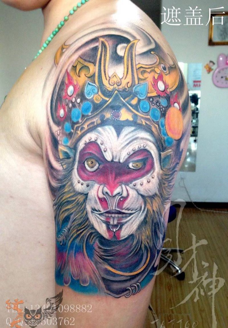 美猴王纹身图片_成品肩部手臂传统习俗肖像国画人物鬼神宗教纹身图案