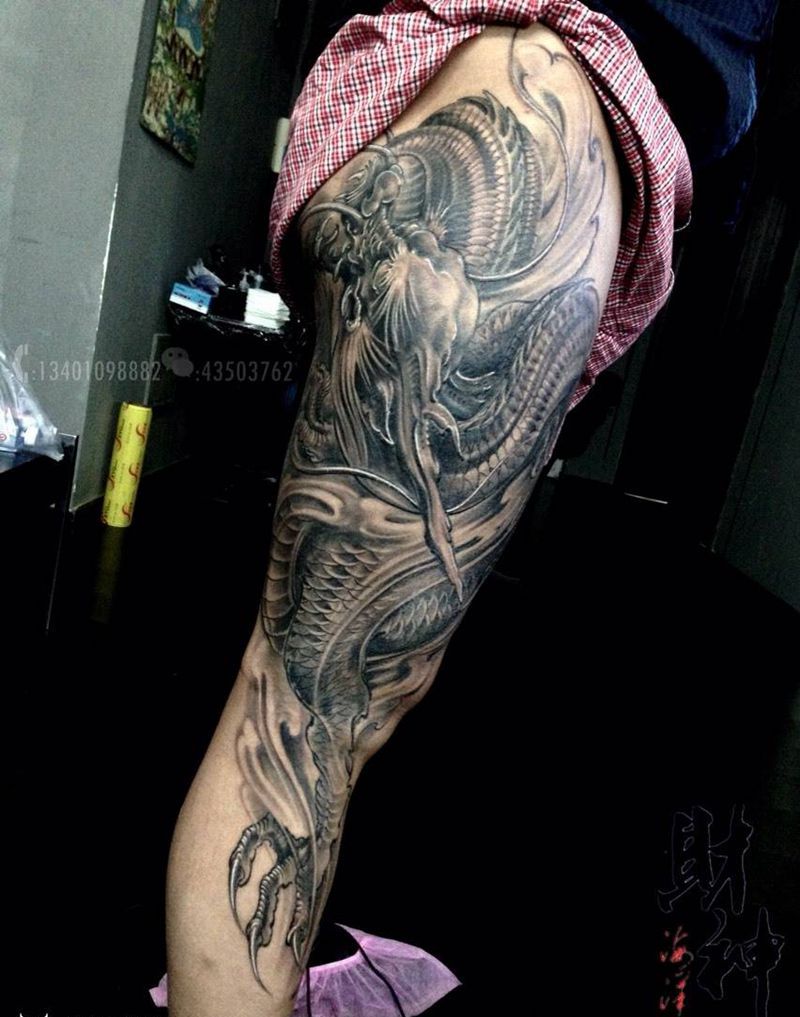 龙呀纹身图片_成品原创传统腿部纹身图案