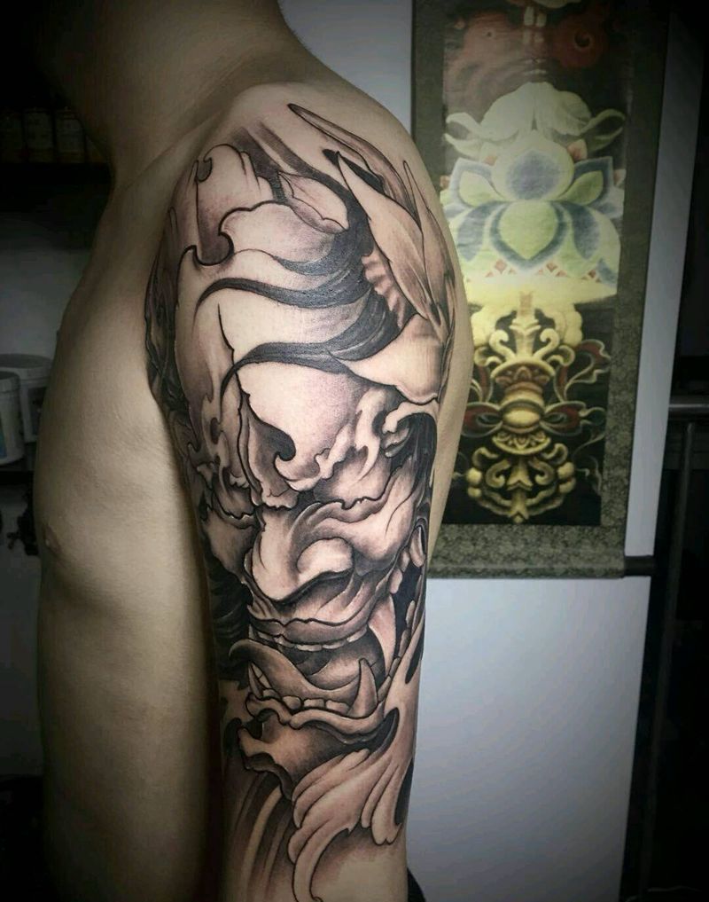 般若纹身图片_肩部手臂传统鬼神图腾成品纹身图案