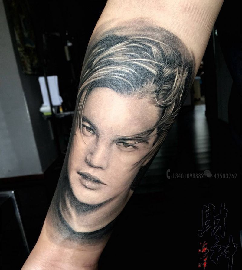 莱昂纳多肖像纹身纹身图片_成品手臂欧美写实人物原创纹身图案