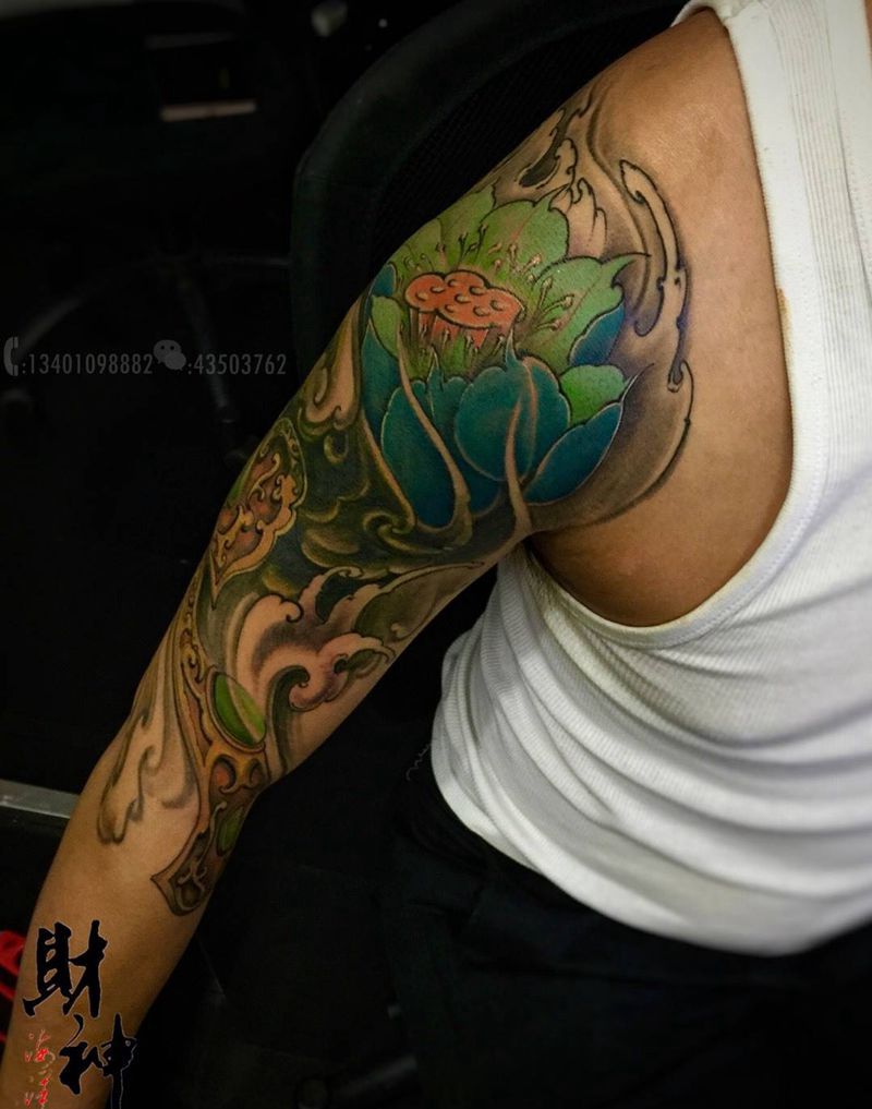 大咖的朋友别要手稿了奥纹身图片_成品传统手臂肩部原创植物纹身图案