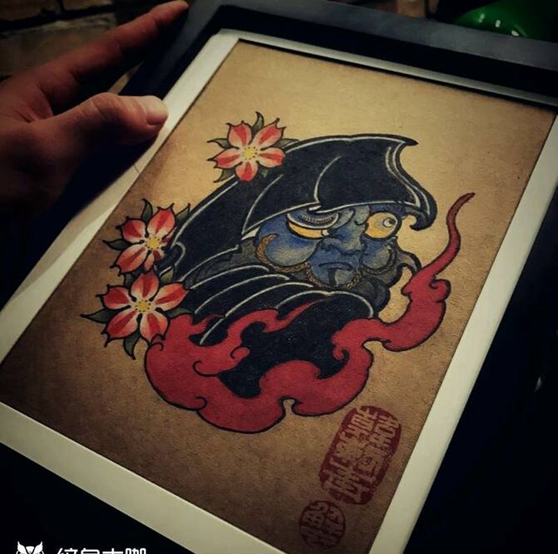 school达摩纹身图片_胸部腹部手臂腿部欧美传统人物植物鬼神手稿纹身图案