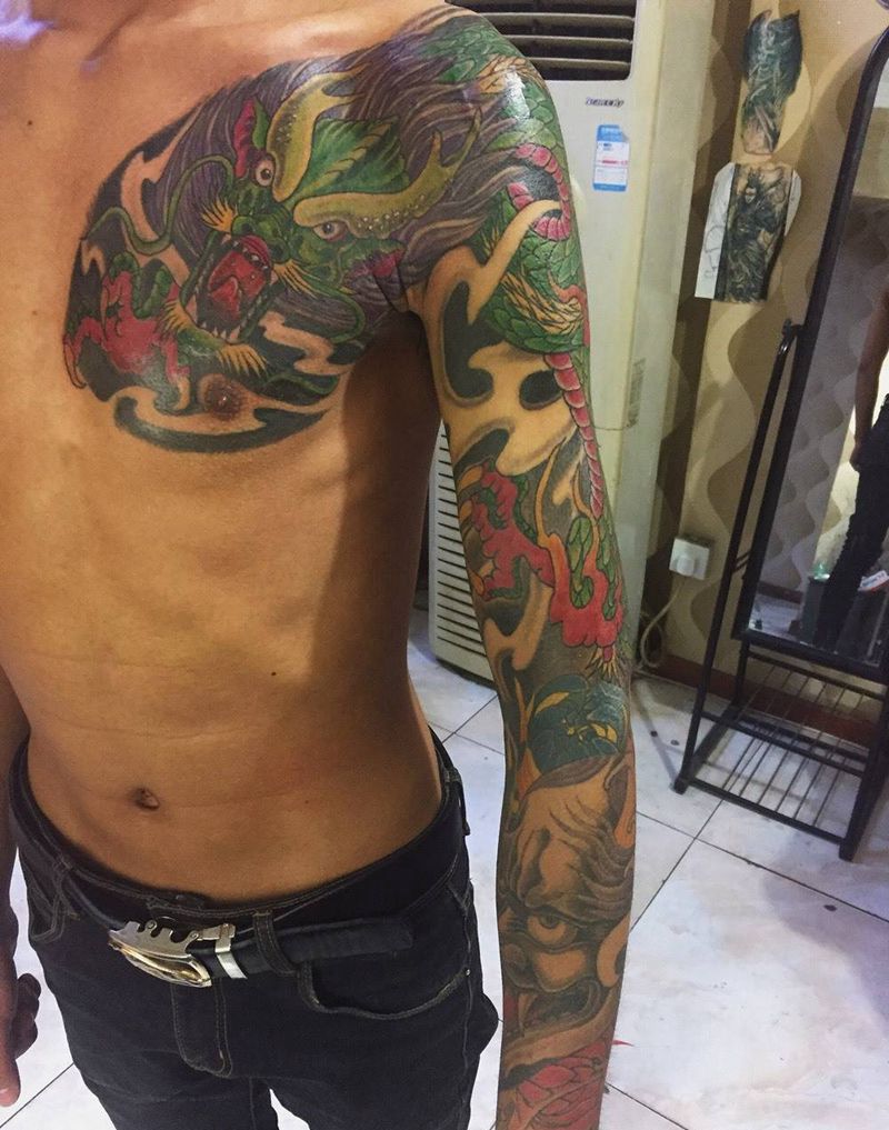 传统花臂纹身图片_