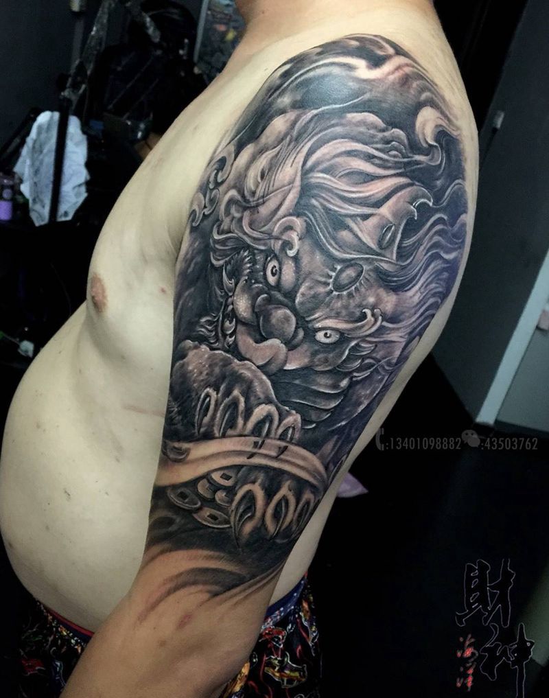 貔貅纹身图片_成品手臂传统欧美人物鬼神纹身图案