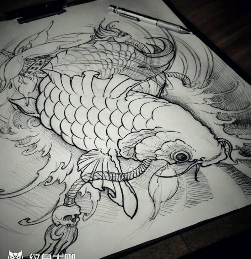 第二张手稿纹身图片_胸部手臂腿部传统动物植物手稿纹身图案