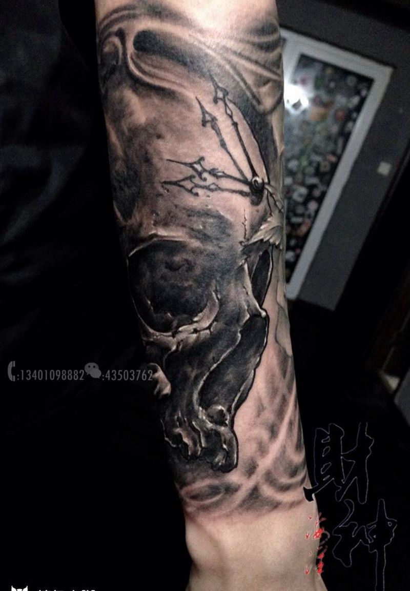 欧美风骷髅纹身图片_成品原创欧美写实手臂纹身图案
