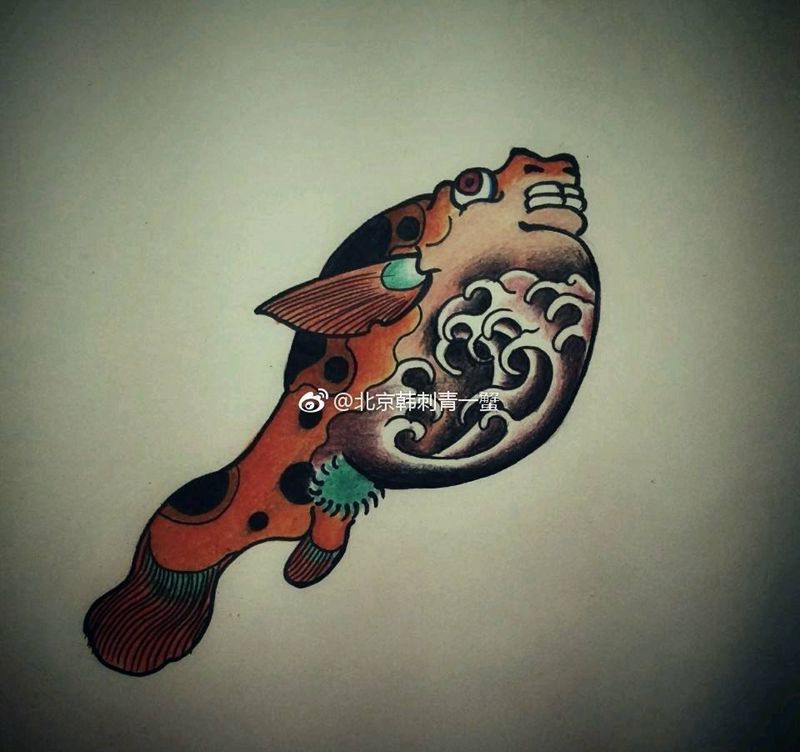 河豚小稿纹身图片_胸部腹部腰部手臂腿部传统清新动物原创手稿纹身图案
