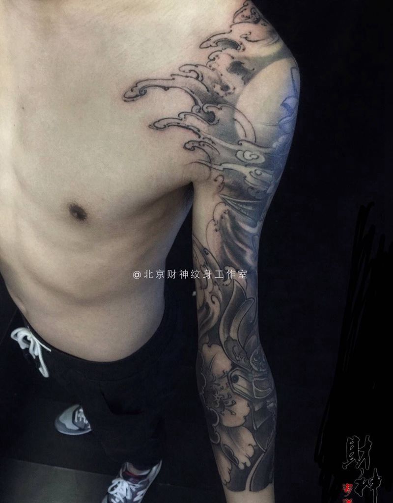我纹过最瘦的花臂.没有之一纹身图片_成品传统原创图腾人物肩部手臂纹身图案