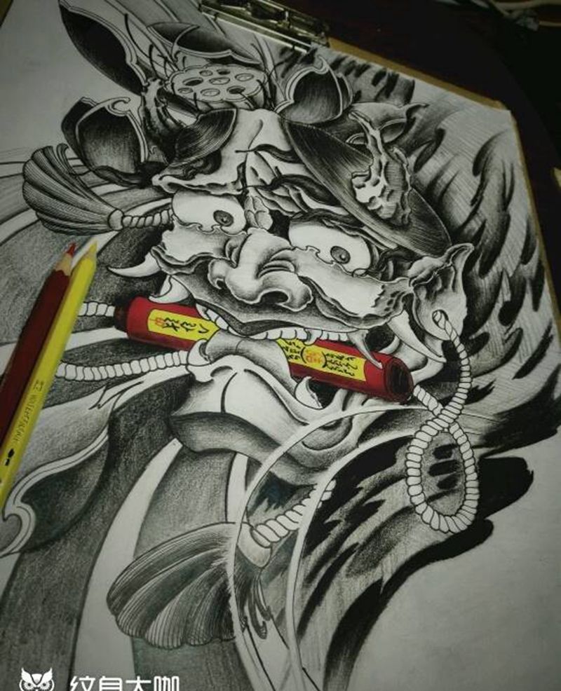 般若原创手稿！纹身图片_背部手臂腿部传统人物鬼神手稿纹身图案