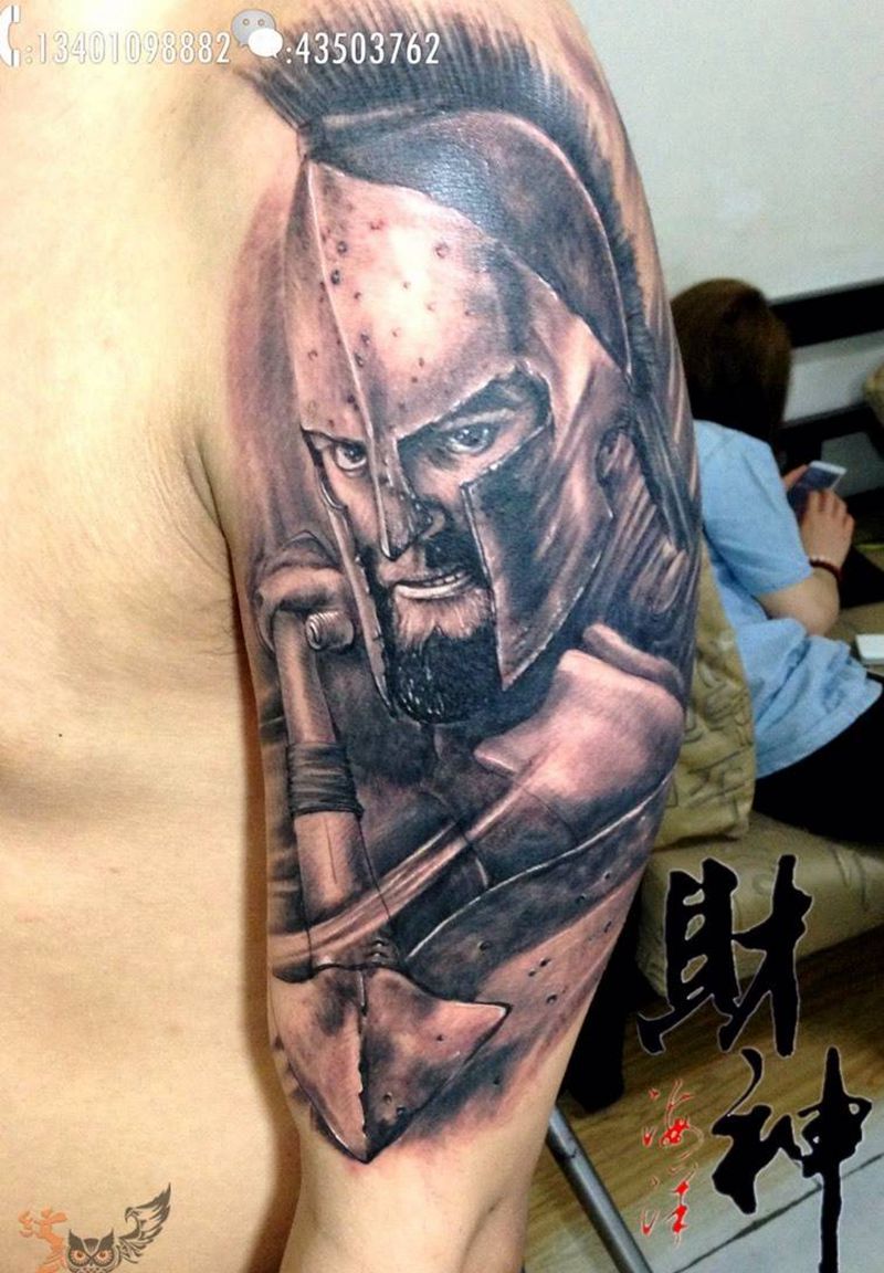 斯巴达克斯纹身图片_肖像写实欧美人物手臂纹身图案