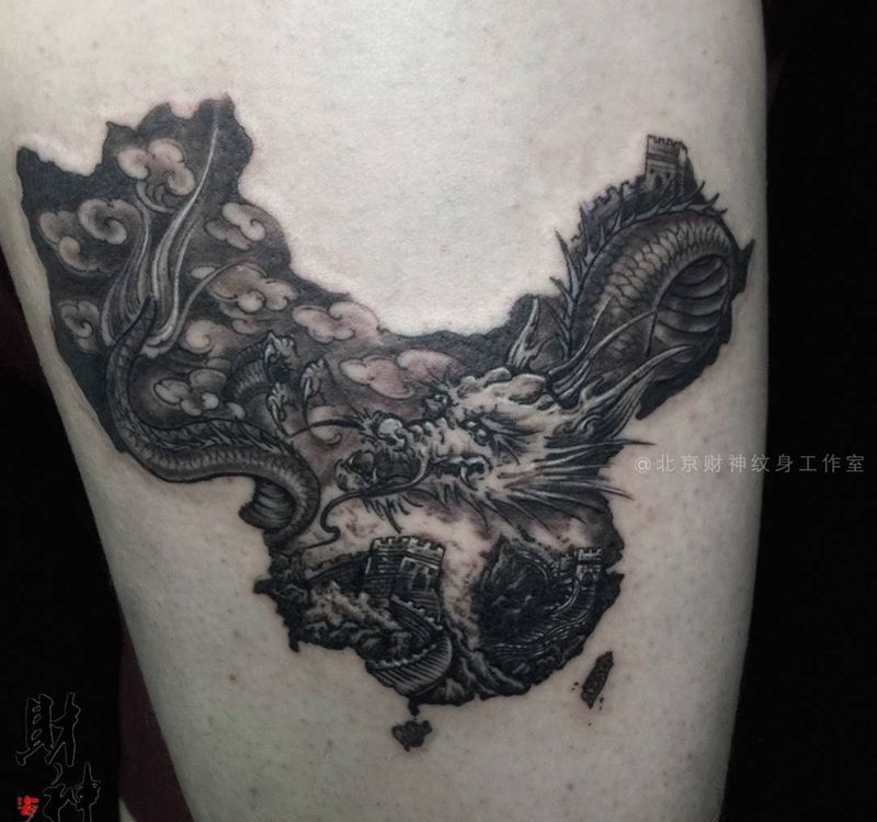 中国龙纹身图片_原创传统成品腿部纹身图案