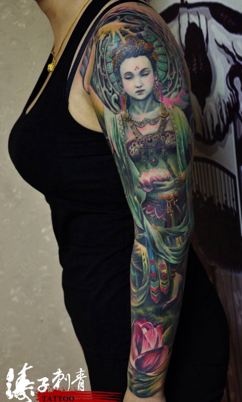 飞天花臂纹身图片_