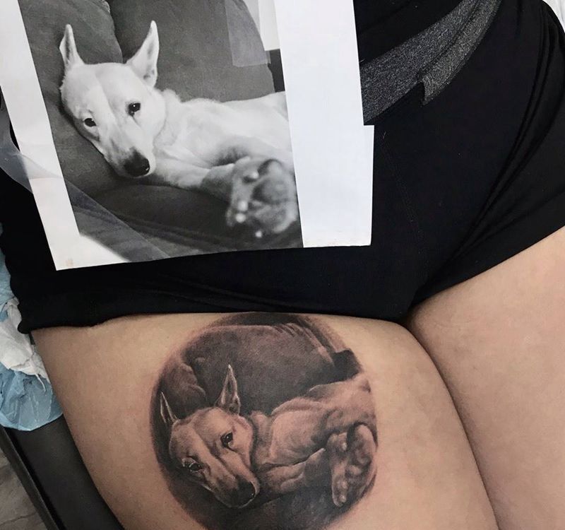 她的狗纹身图片_